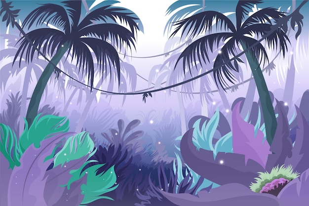 Подробный фон джунглей с пальмами