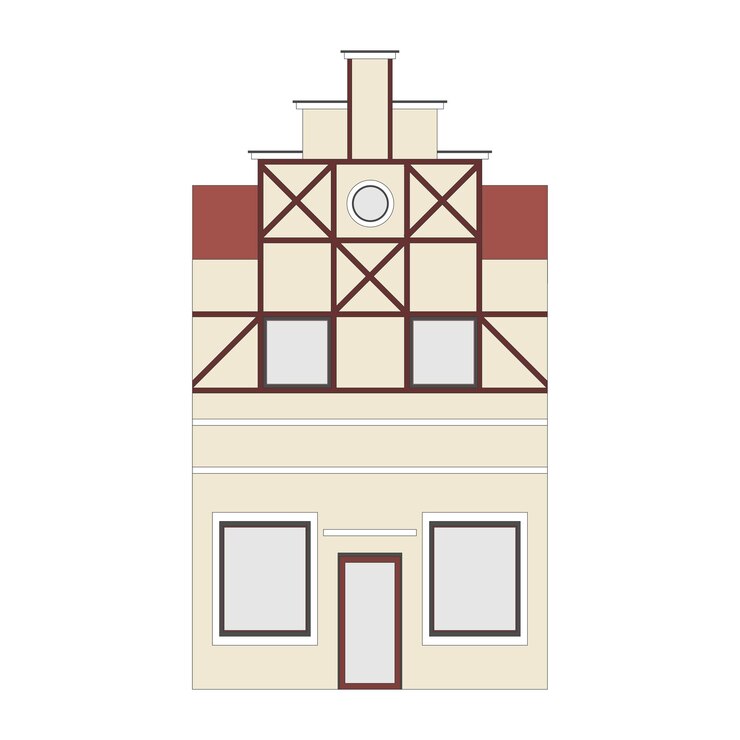 मुफ़्त वेक्टर detailed linear cityscape townhouses small town street with victorian building facades vector