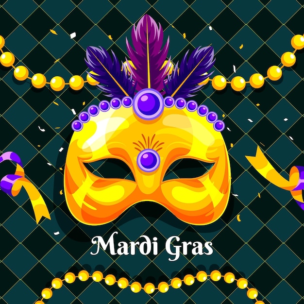 Free vector detailed mardi gras illustration with mask and feathers