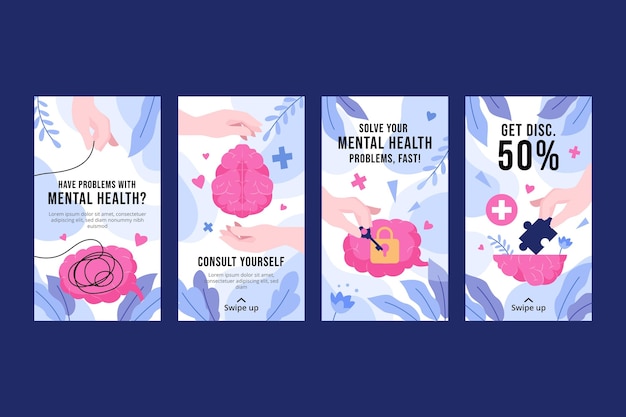 Free vector detailed mental health instagram stories collection