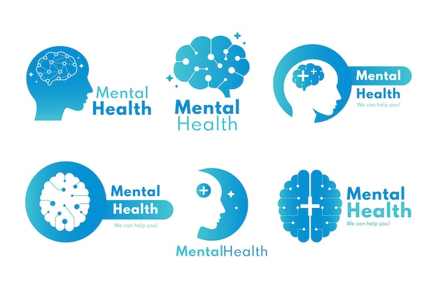 Detailed mental health logos collection