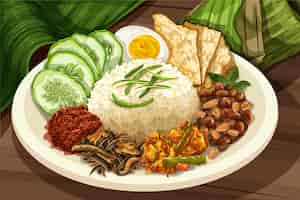 Free vector detailed nasi lemak dish