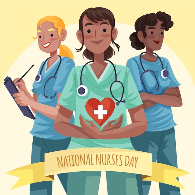 免费矢量详细的国家护士日插图