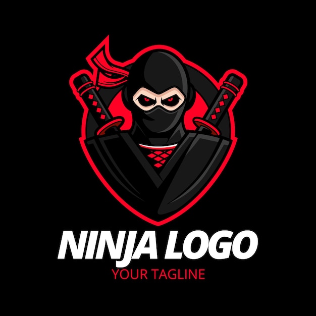 Vettore gratuito modello di logo ninja dettagliato