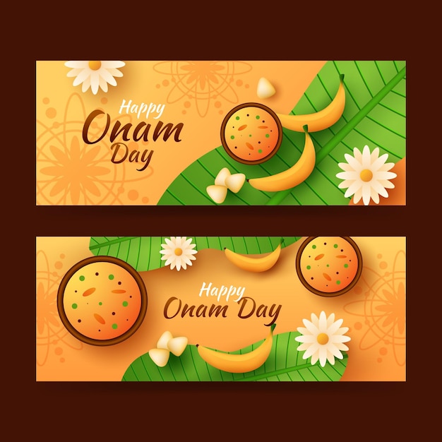 Vettore gratuito set di banner onam dettagliati