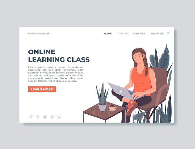 Free vector detailed online learning landing page template