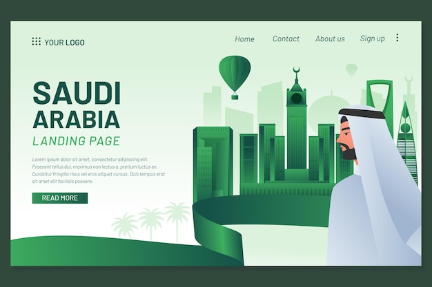 Free vector detailed saudi national day landing page template