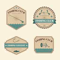 Free vector detailed vintage fishing badge collection
