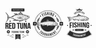 Free vector detailed vintage fishing badge collection