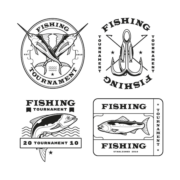 Free vector detailed vintage fishing badge collection