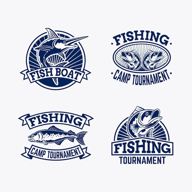 Free vector detailed vintage fishing badge pack