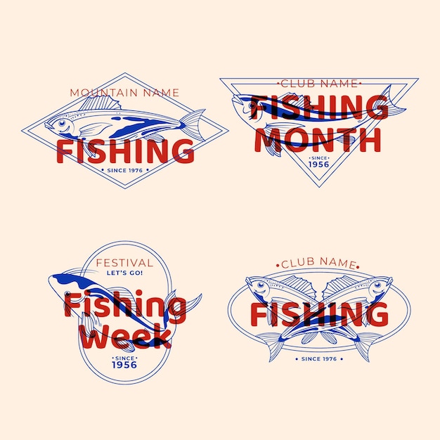 Бесплатное векторное изображение Подробные старинные значки для рыбалки