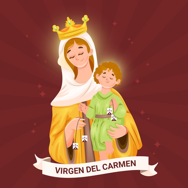 Vettore gratuito illustrazione dettagliata della virgen del carmen