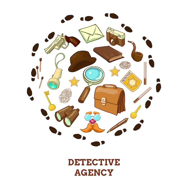 Free vector detective agency round composition