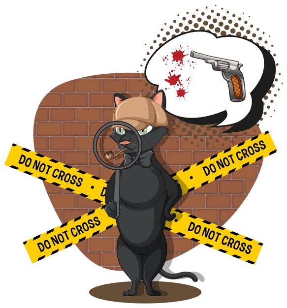 Free vector detective cat looking for clues in template