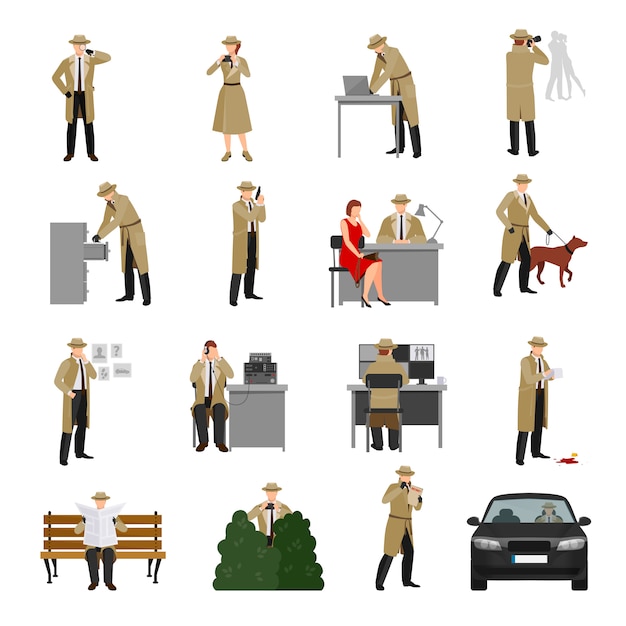 Free vector detective characters collection