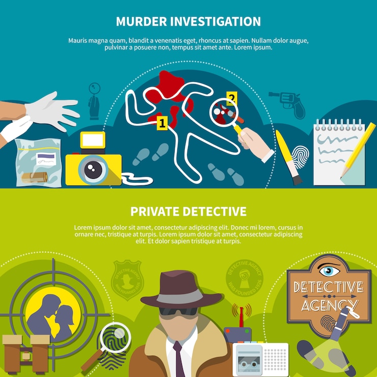 Free Vector detective colored banner set
