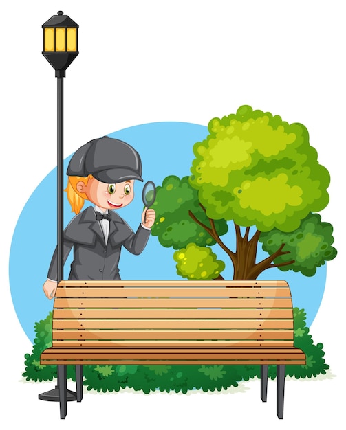 Free vector detective looking for clues with magnifying glass on white backg
