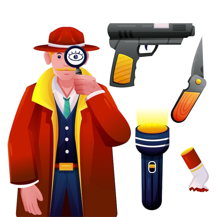 Free Vector the detective man in hat with professional equipment