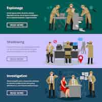 Free vector detective spy horizontal banners