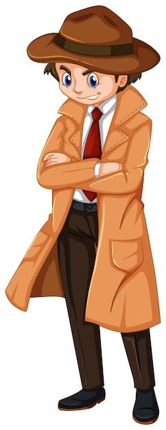 Бесплатное векторное изображение Детектив в коричневом пальто и шляпе