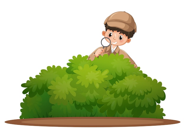 Free vector detective wearing brown overcoat behind the bushes