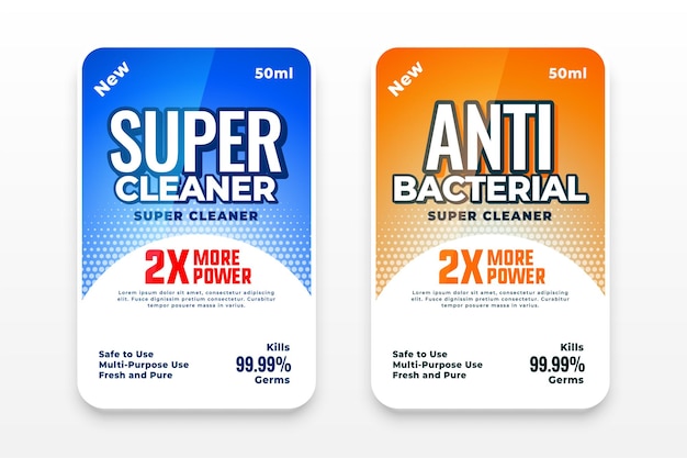 Free vector detergent and anti bacterial labels set