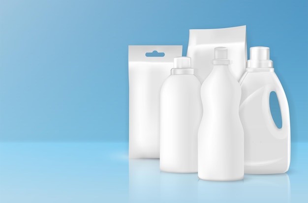 Free vector detergent bottles mockup composition