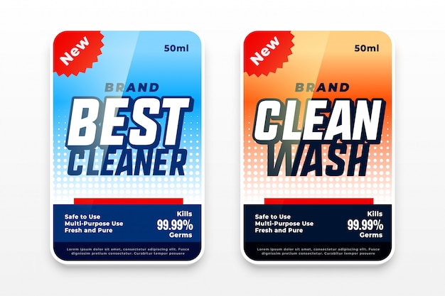 Free vector detergent wash labels design set of two