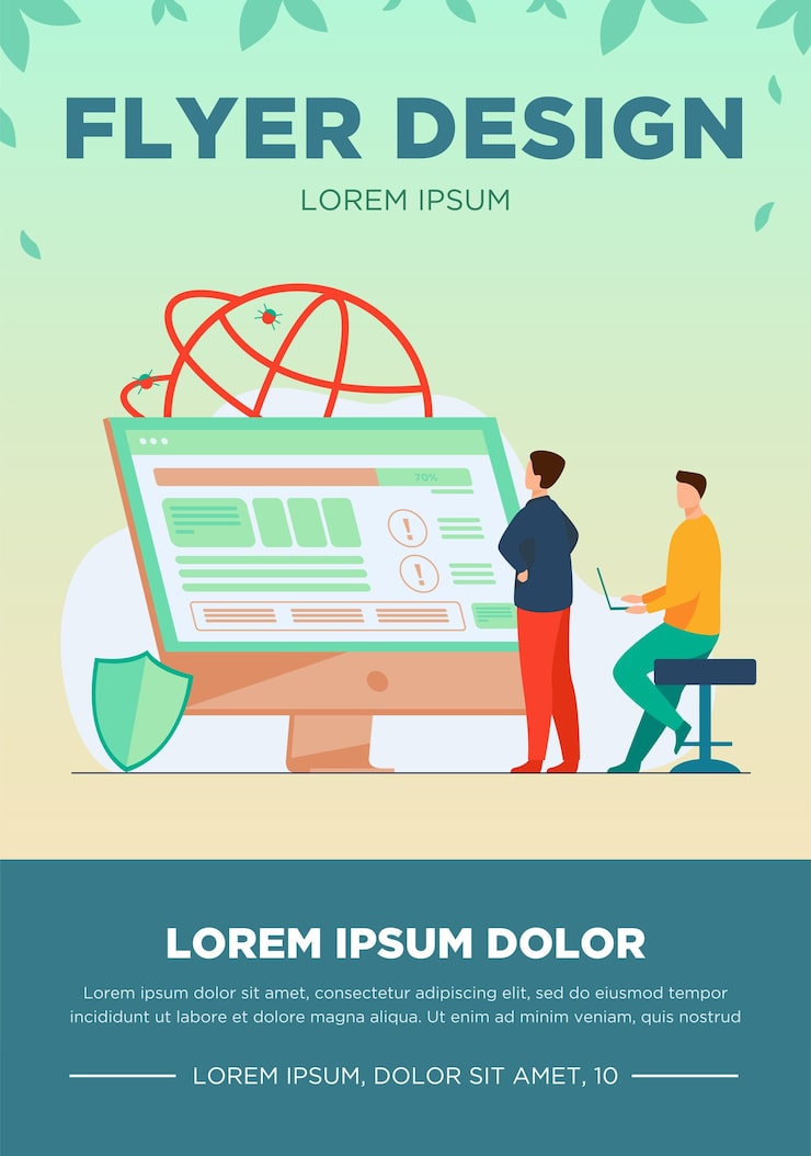 무료 Vector 소프트웨어를 테스트하는 개발자. 인포 그래픽을보고, 버그를 수정하고, 컴퓨터를 사용하는 노트북을 가진 남자. 응용 프로그램, 프로그래밍, 코딩 개념에 대한 벡터 일러스트 레이션