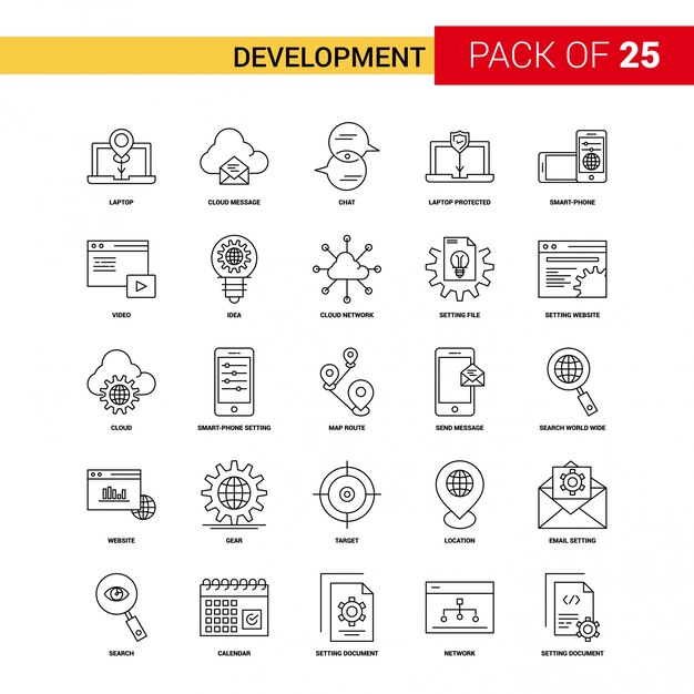 개발 검은 선 아이콘 -25 사업 개요 아이콘 세트