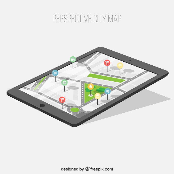 Free Vector device with city map in perspective