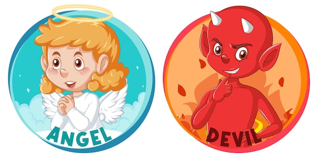 Personaggio dei cartoni animati di diavolo e angelo su sfondo bianco