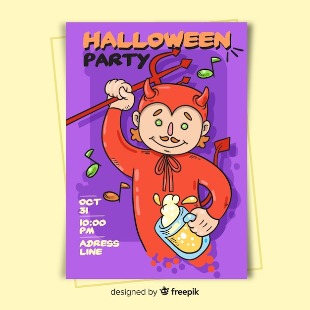 Free vector devil in red halloween party poster template