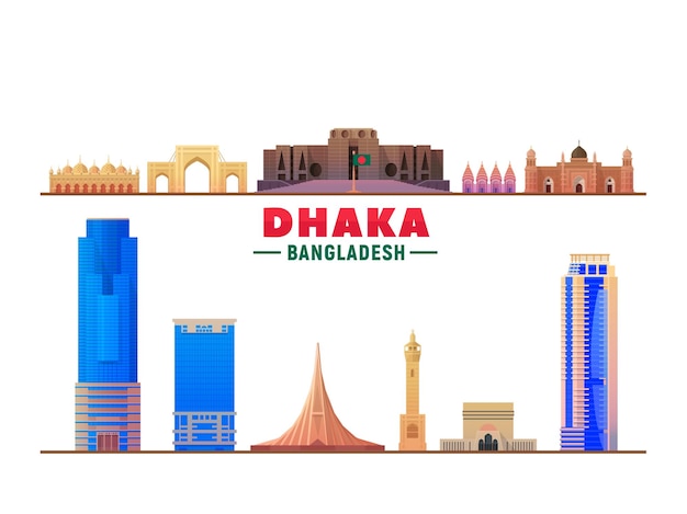 Город дакка бангладеш основные достопримечательности на белом фоне векторная иллюстрация концепция деловых поездок и туризма с современными зданиями изображение для баннера или веб-сайта