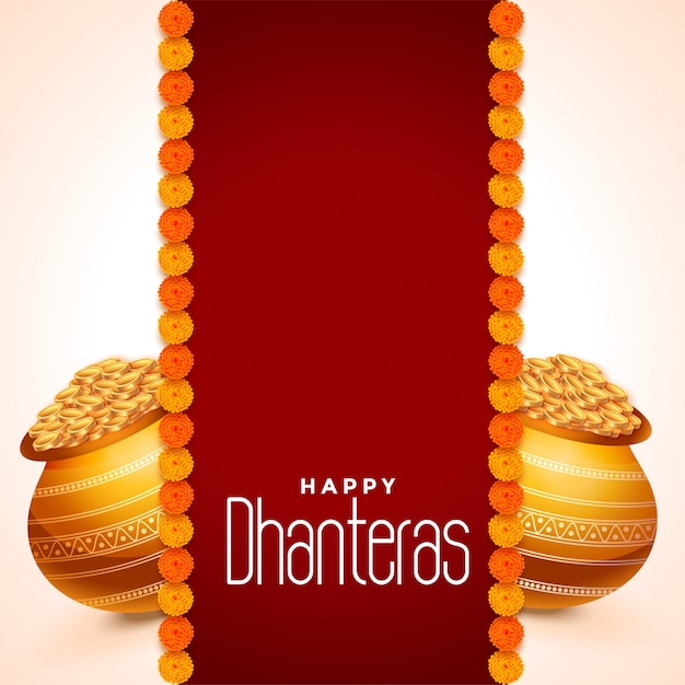 Dhanteras festival card with golden pots