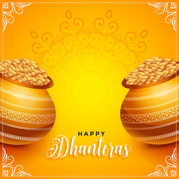 Dhanteras festival decorative card with golden kalash
