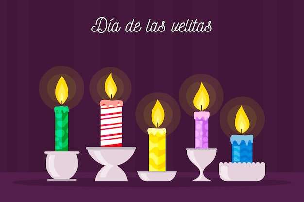 Free vector dia de las velitas with lighten candles