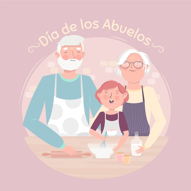 Dia de los abuelos illustration with grandparents