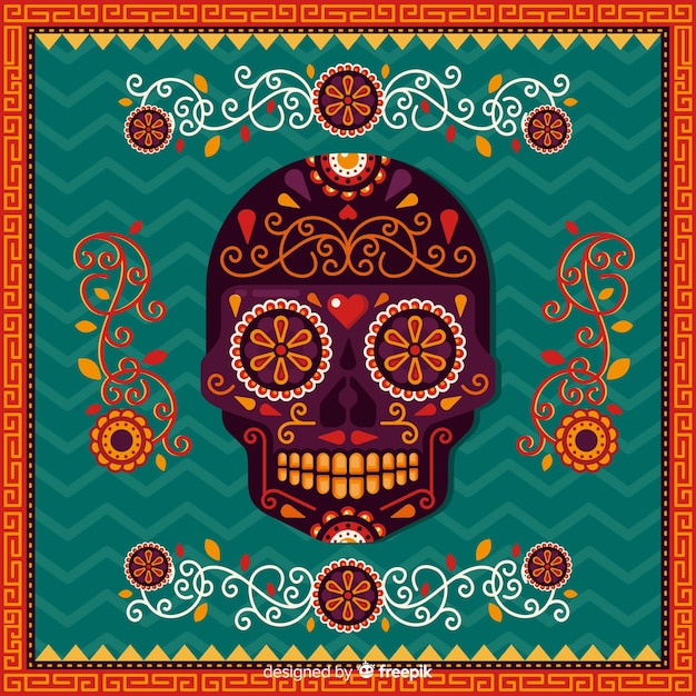 Vettore gratuito dia de muertos sfondo in design piatto