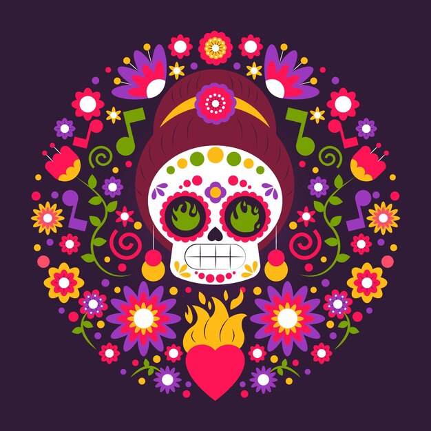 평면 디자인의 Dia de muertos 배경