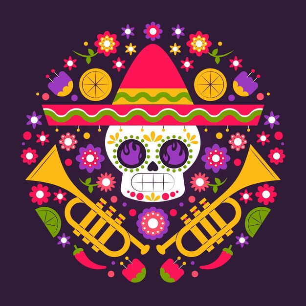 평면 디자인의 Dia de muertos 배경