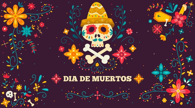 평면 디자인의 Dia de muertos 배경