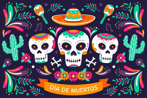 フラットデザインのDia de muertos背景