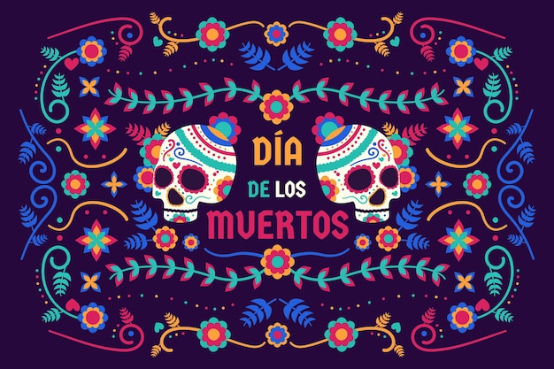 Vettore gratuito sfondo dia de muertos in design piatto