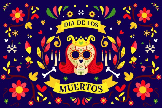 평면 디자인의 Dia de muertos 배경