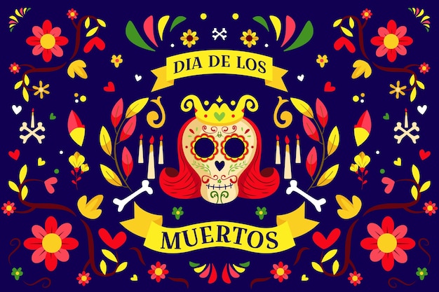 평면 디자인의 Dia de muertos 배경