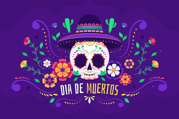 평면 디자인의 Dia de muertos 배경