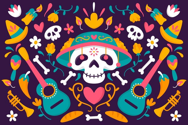 평면 디자인의 Dia de muertos 배경