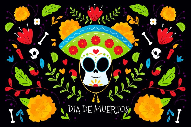 フラットデザインのDia de muertos背景